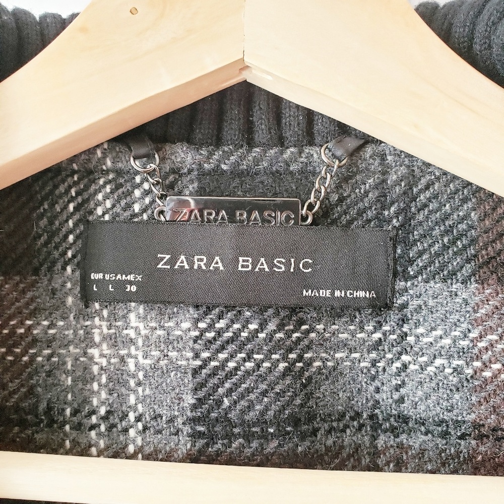 Zara Basic Plaid Jacket Coat Black Gray Large - image 2